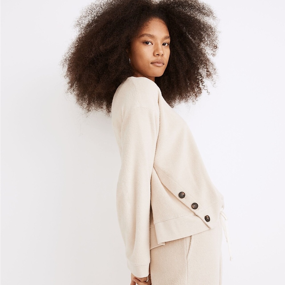 Madewell Brushed Sweatshirt Alabaster Medium Side-Button Accent Relaxed Cozy